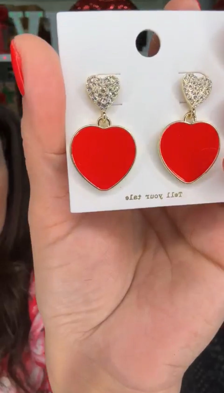 Arete Dorado Piedra Cristal Corazon Rojo Chico (#110)