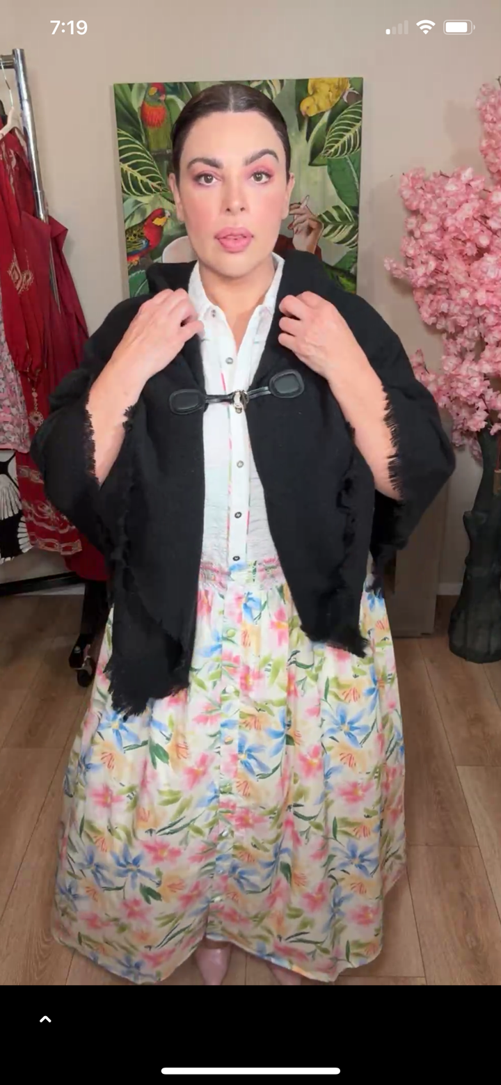 poncho negro cierre piel (#134)