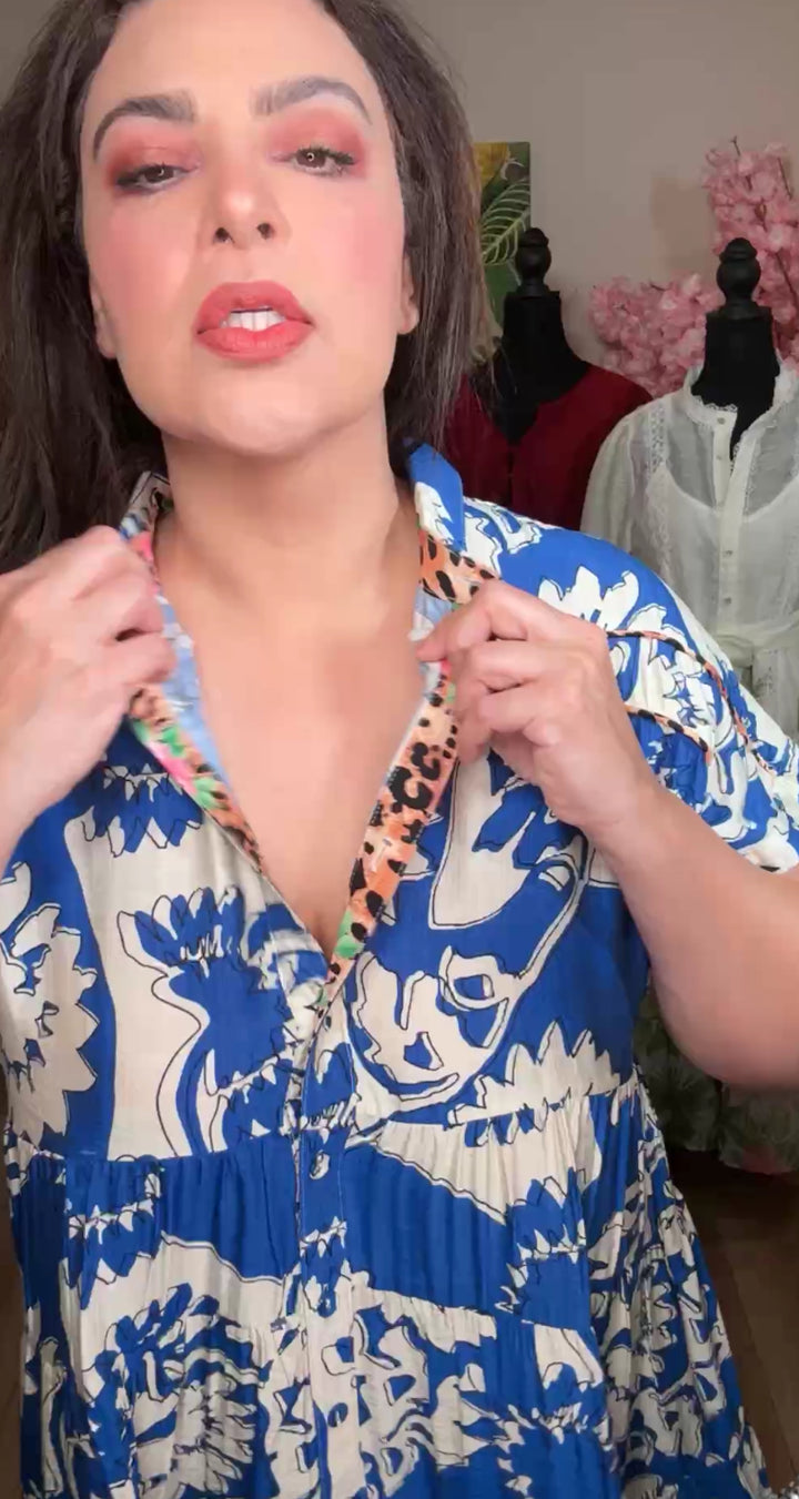 vestido azul royal franja leopardo (#138)