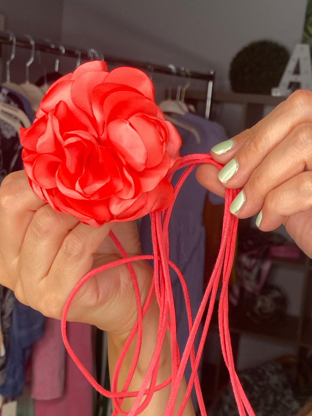 Collar Cinto Coral Flor Tela (#288)