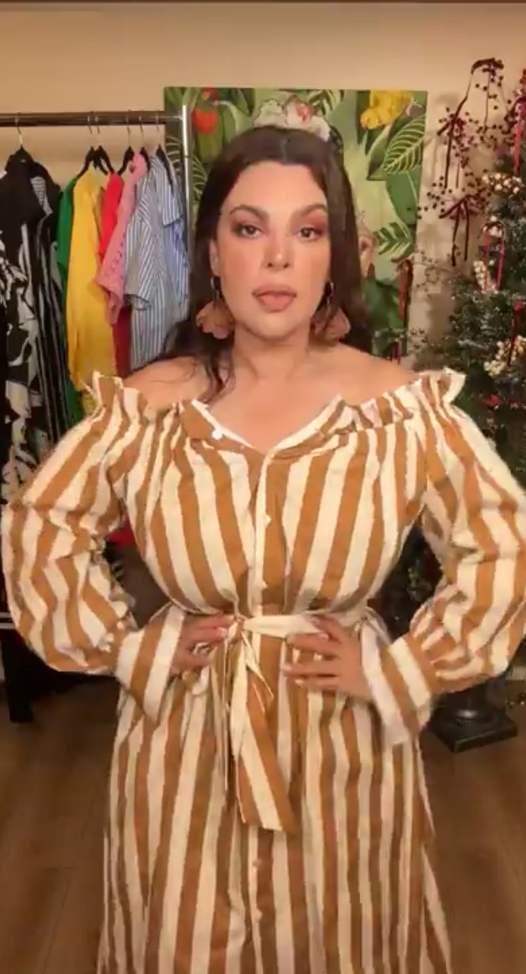 Vestido Cafe y Blanco Rallado Oversized (#143)