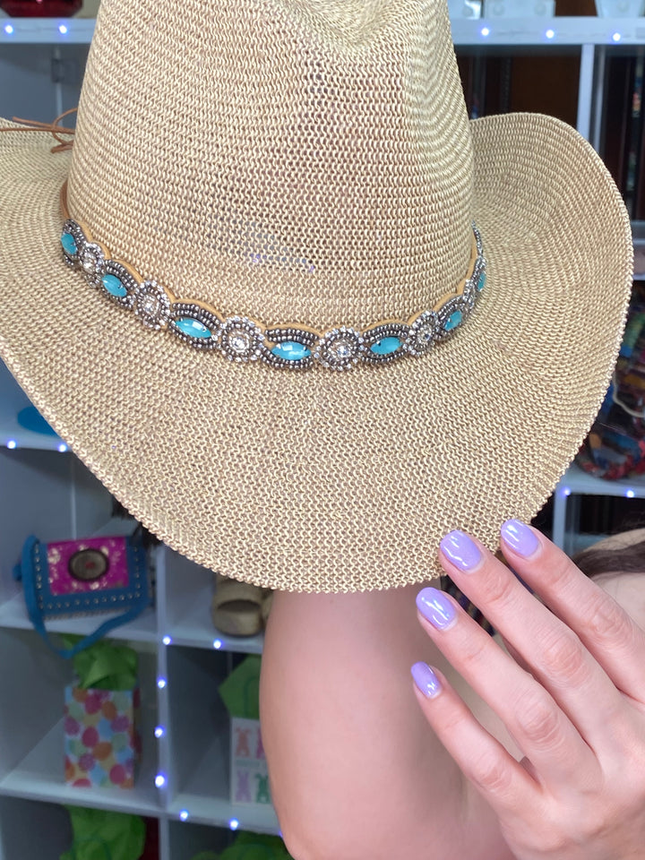 Sombrero Mocha Cinta Piedra Turqueza y Clear (#137)