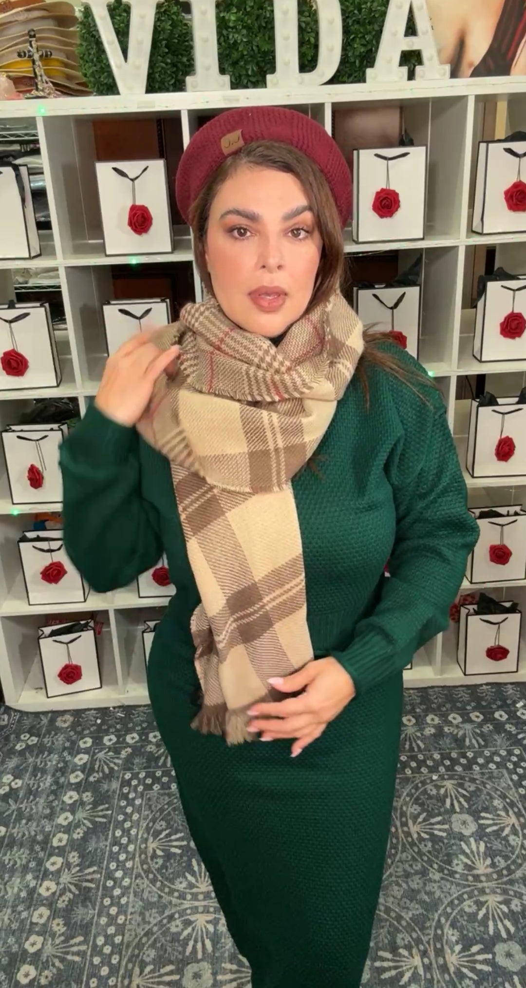 Set Verde Falda y Sweater Crop de Punto Cuadro (#133)