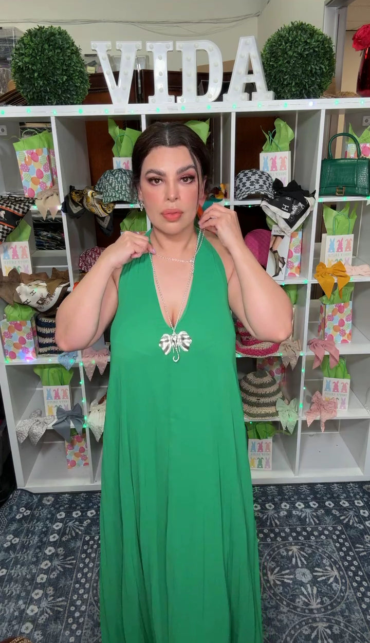 Vestido Verde Gaza Plizado Halter (#192)
