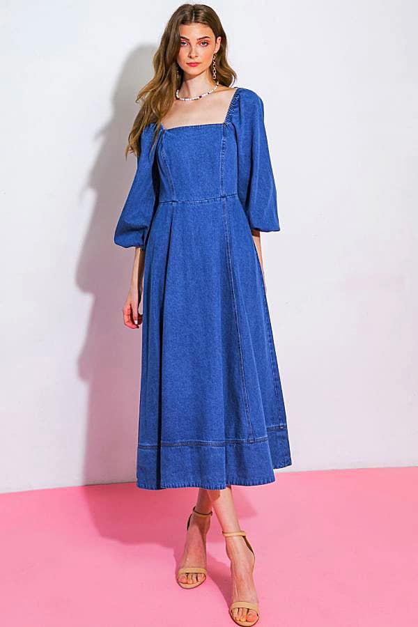 Vestido Azul Mezclilla Midi con Bolsillos (#121)