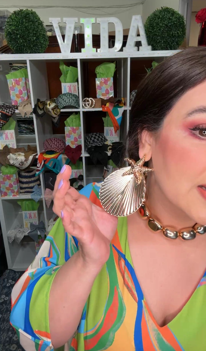 Arete Dorado Estrella de Mar y Hoja (#103)