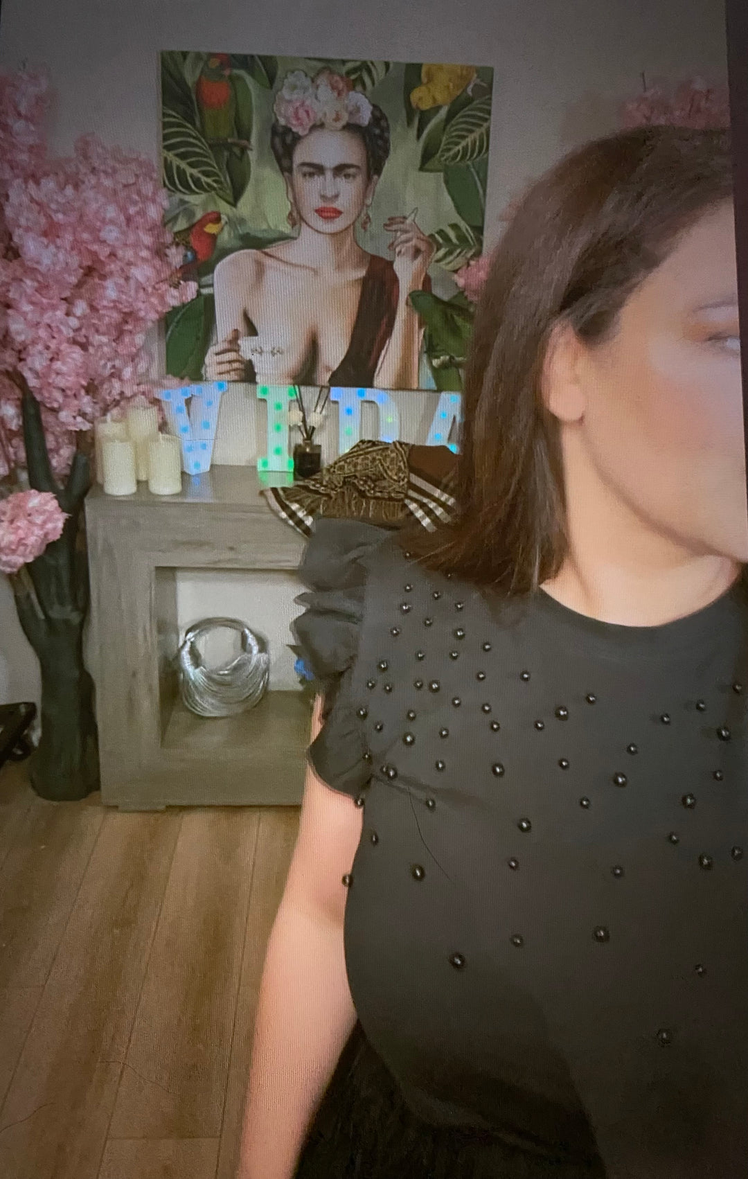 Set Negro Falda Barbas y Blusa Perlas All Black Stretch (#126)