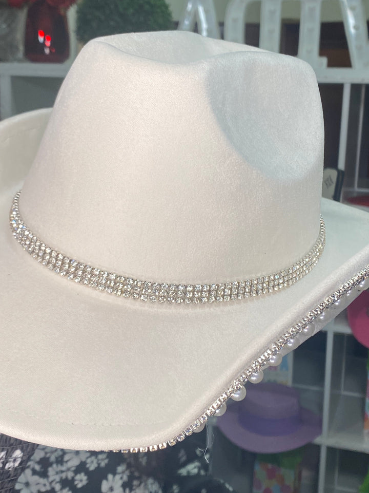 Sombrero Beige Perla y Diamante Western (#307)