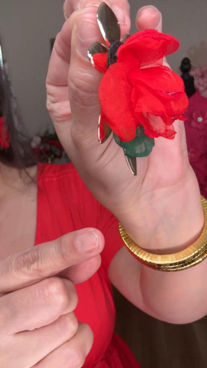 arete dorado rosa roja chiffon (#105)