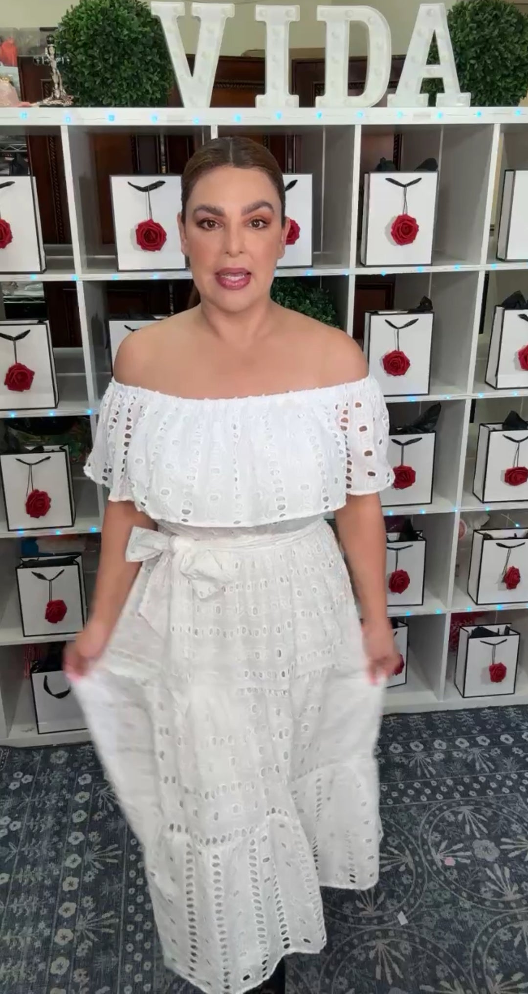 Vestido Blanco Eyelet Off Shoulder Cintura Elastica (#362)