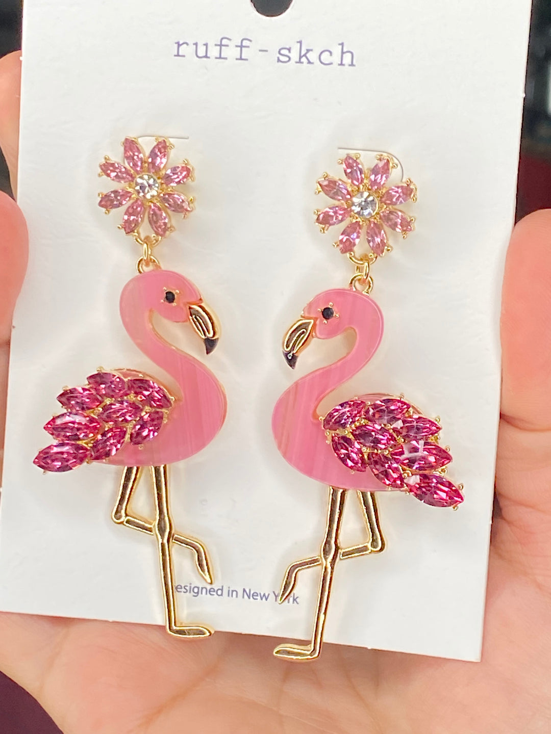 Arete Rosa Flamingos y Cristales (#133)
