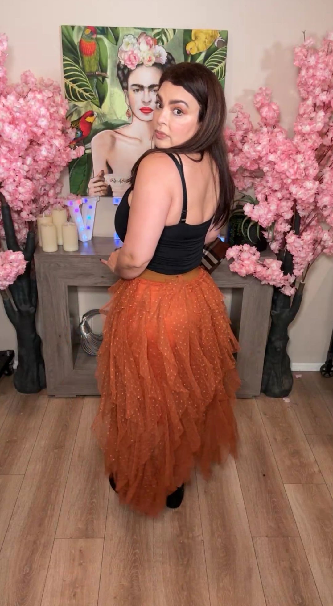 Falda Marrón Tulle en Capas con Cintura Elástica (#114)