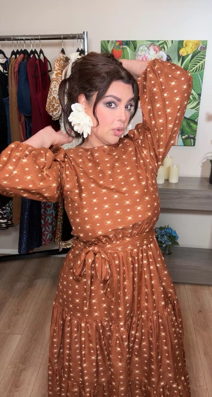 Vestido Mocha Boleado En Beige Cintura Elástica Luxury (#134)