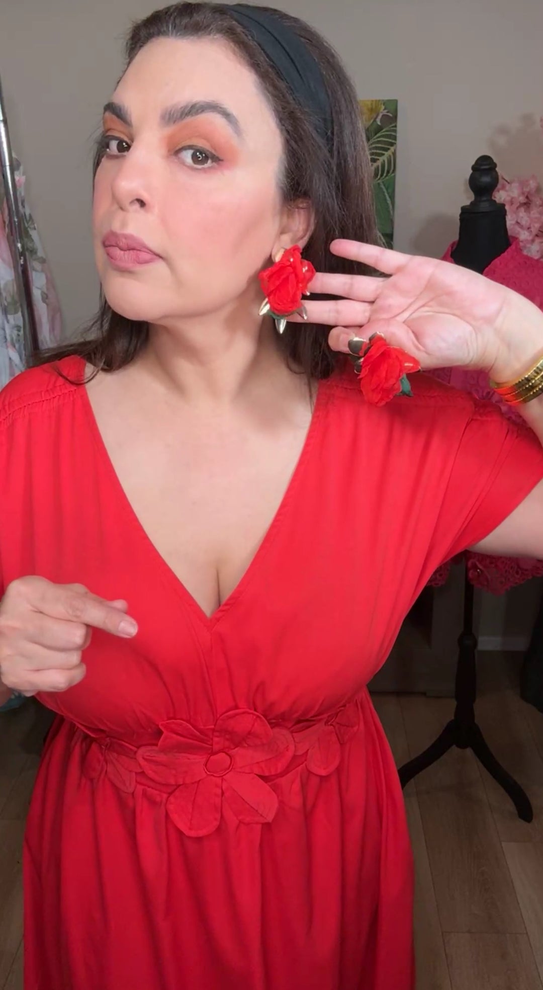 arete dorado rosa roja chiffon (#105)