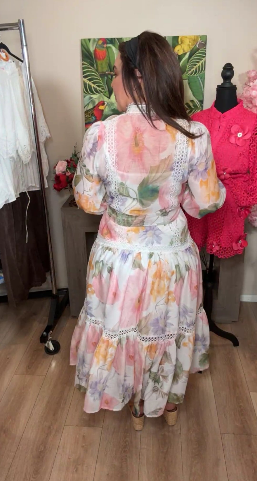 vestido floral romántico lujoso con encaje maxi (#143)