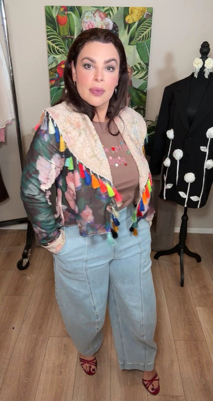 Blazer Floral Vintage Pompones Multicolor Torera Velvet Petit Pois (#105)