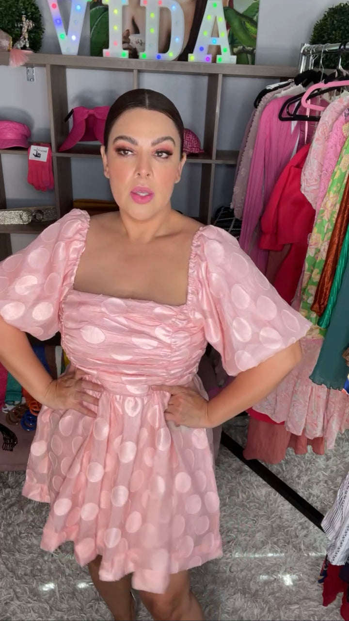 Vestido Durazno Circulos Metalicos Mini Burbuja (#379)