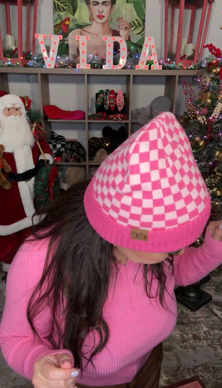 Gorro Rosa y Fuschia a Cuadros (#252)