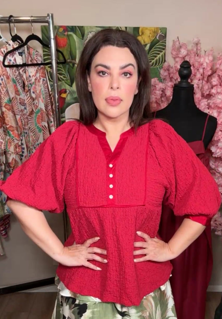 Blusa rojo intenso abotonada stretch (#108)