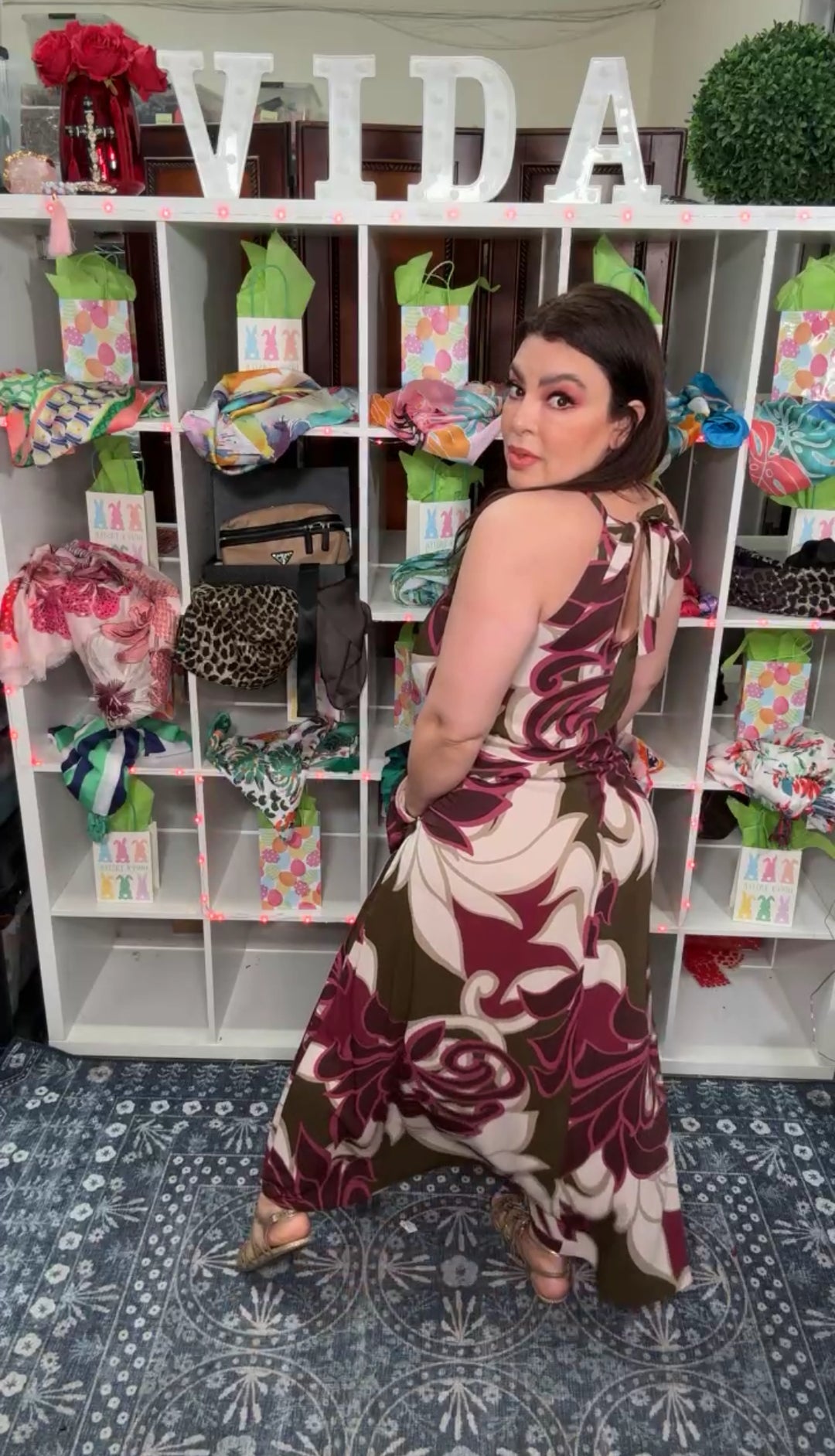 Vestido Magenta y Verde Cuello Halter Maxi (#153)