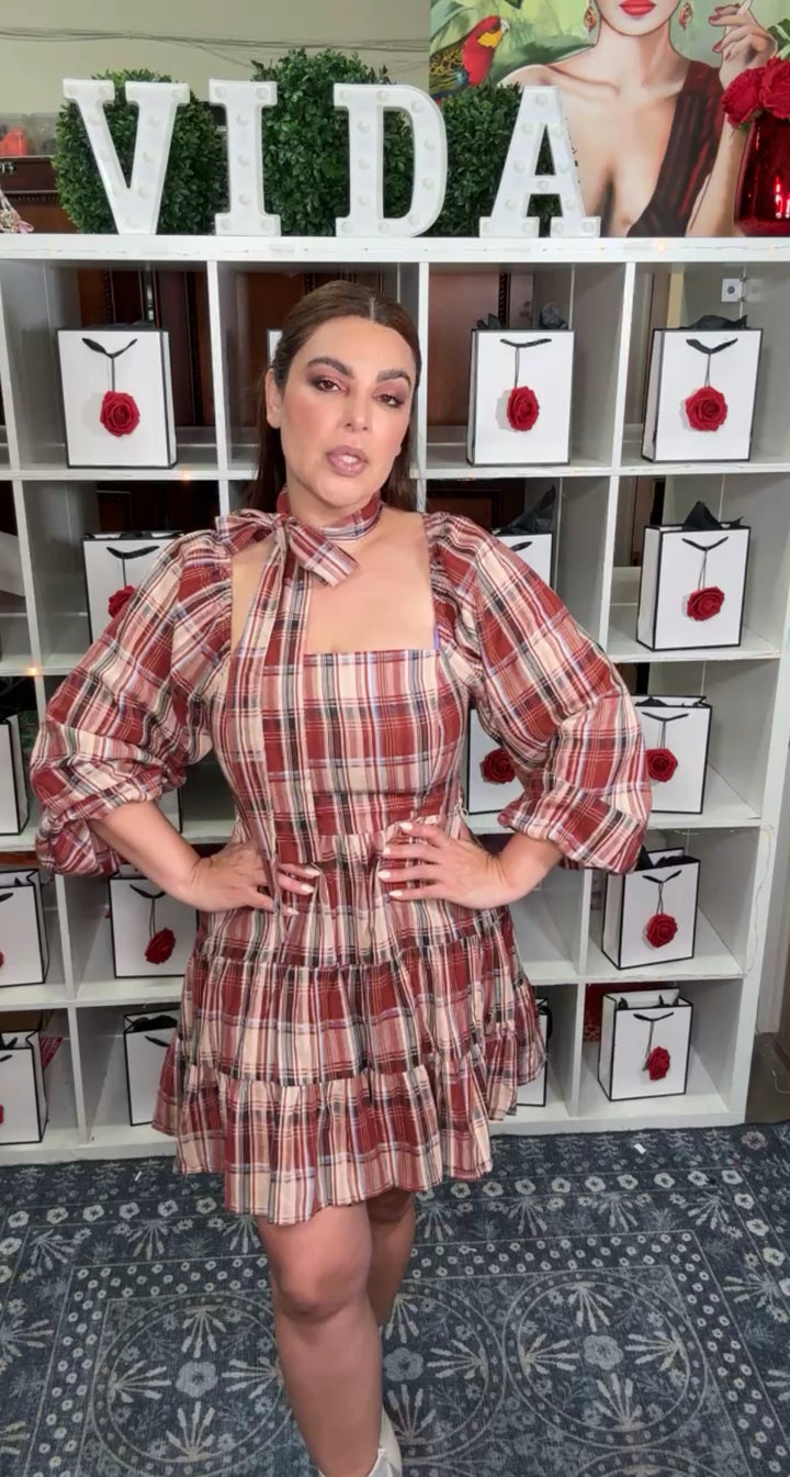 Vestido Marron y Beige a Cuadros Mini (#115)