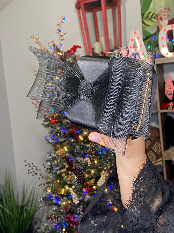 Bolsa Negra Satin Moño Tulle (#131)