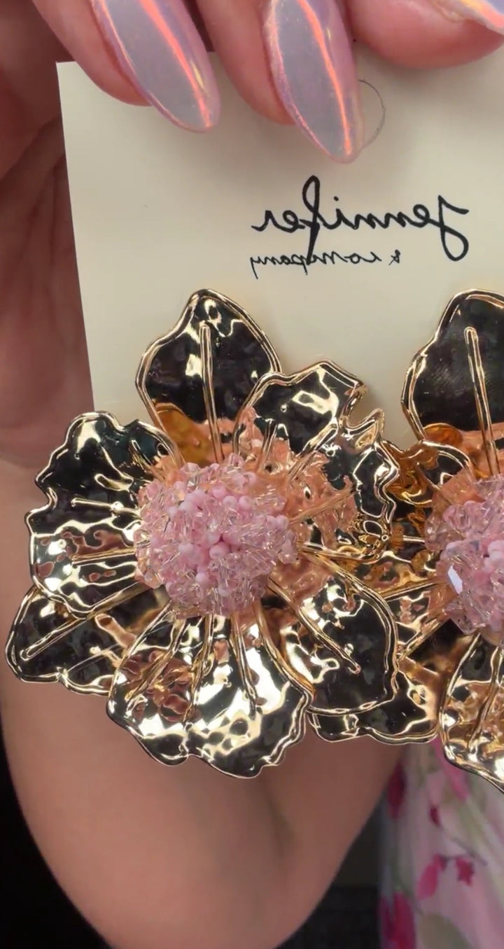 Arete oro pistilo rosa (