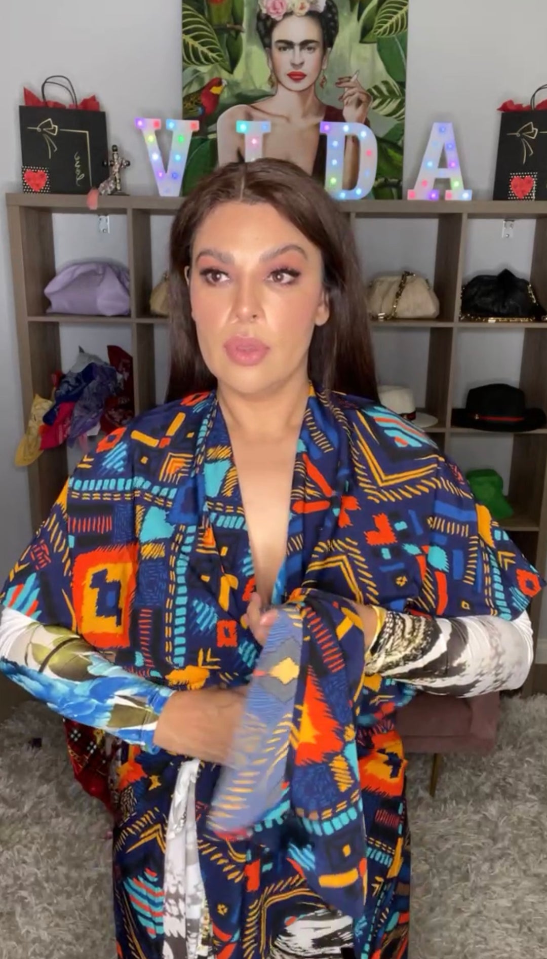 Blusa Azul Marino y Naranja Etnica (#126)