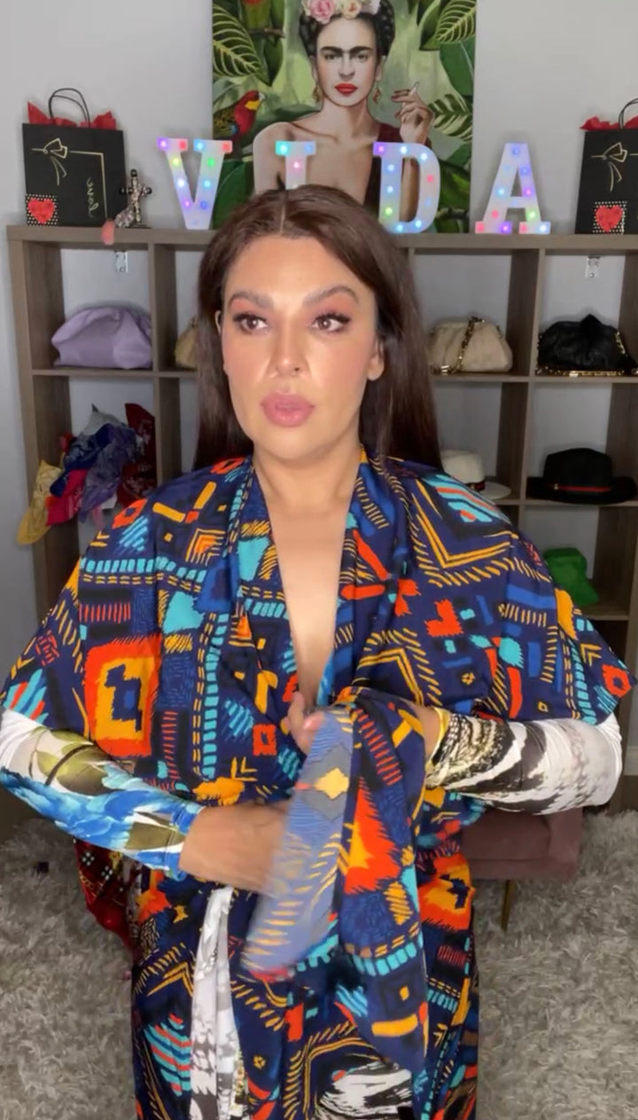 Blusa Azul Marino y Naranja Etnica (#126)