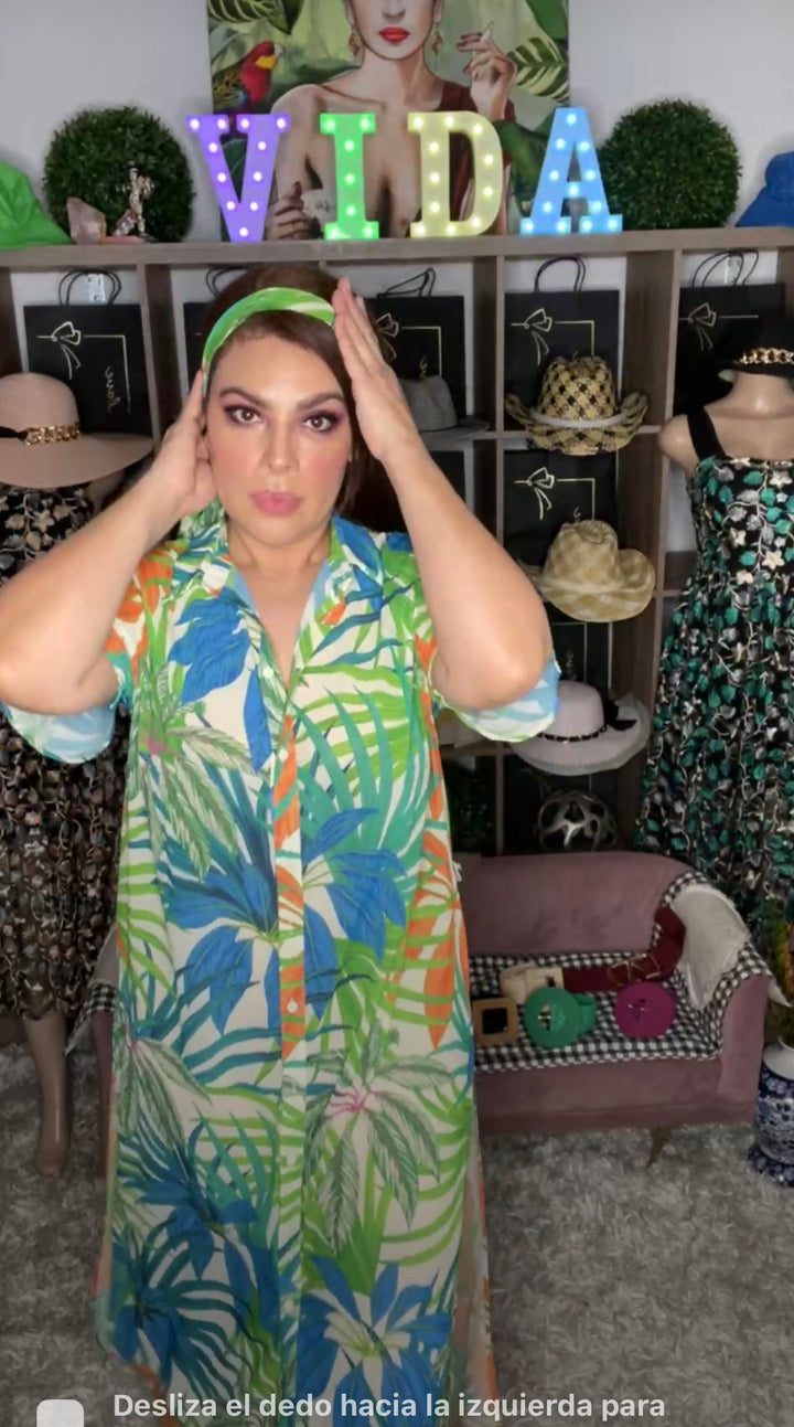Vestido verde y azul cover up tropical (#160)