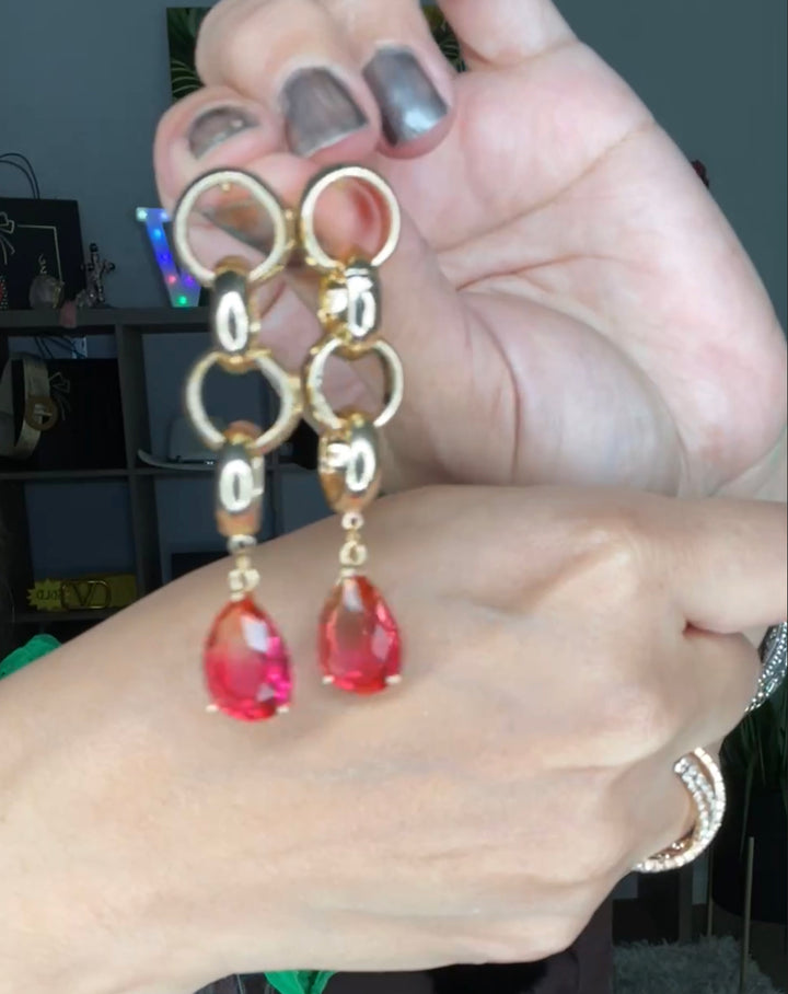 Arete Dorado Gota Rosa (#178)