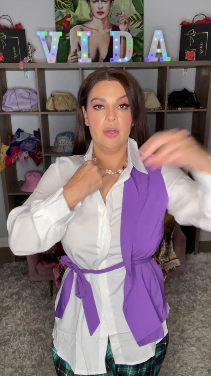 Camisa Blanca y Morado Cinto (#372)
