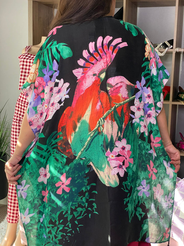 Blusa Negra Guacamaya Hoja Verde (#294)