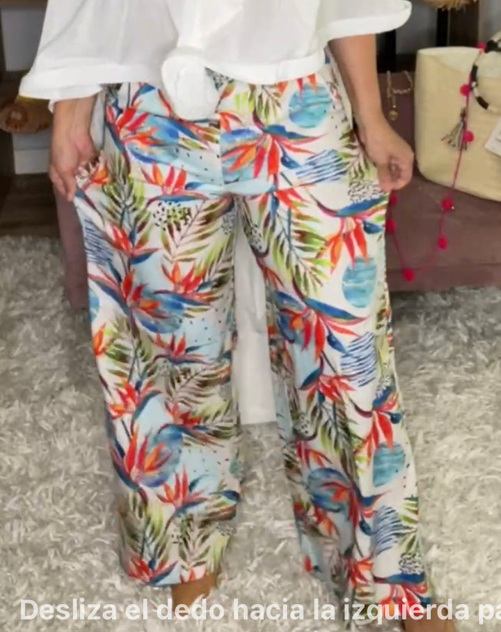 Pantalon Multi Color Tropical Palazo (#130)