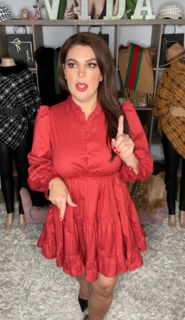Vestido Ladrillo Tipo Camisa De Vuelo