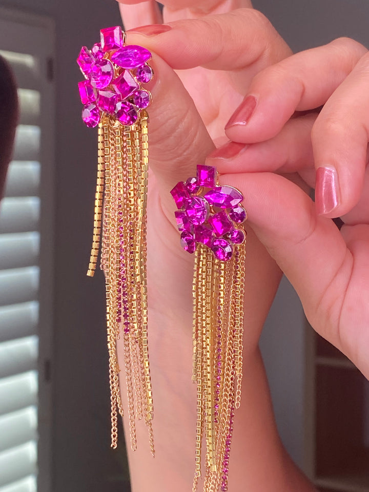 Arete Magenta y Dorado Pedreria Cascada (#108)