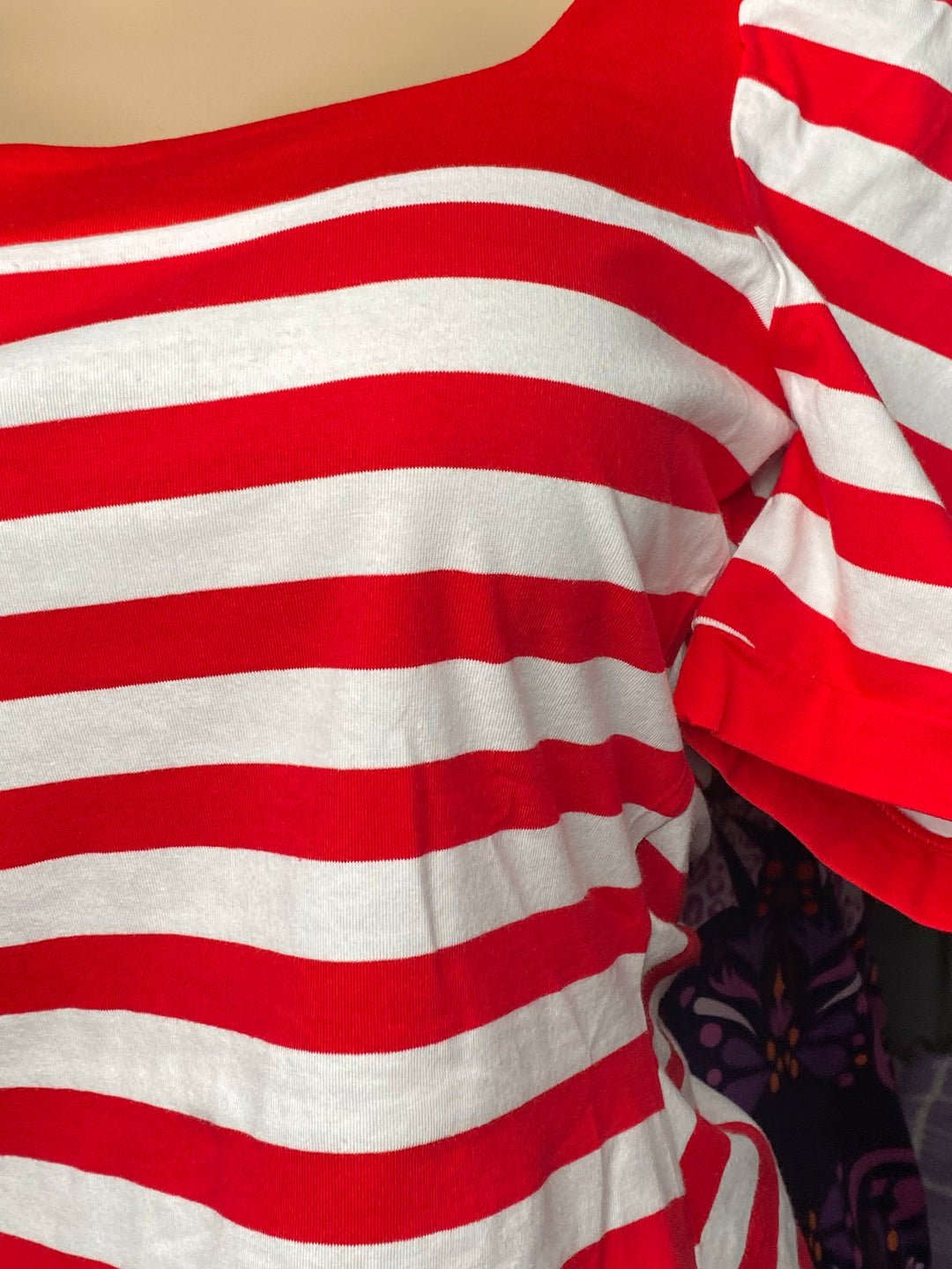 Blusa Roja y Blanca Rallas Manga Burbuja Stretch (#126)