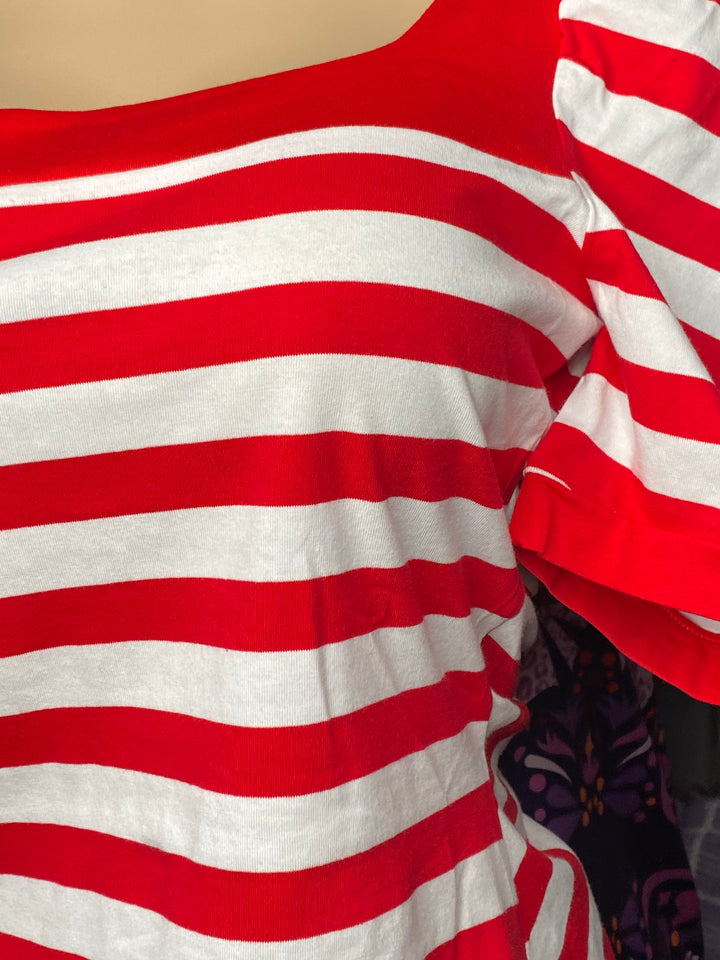 Blusa Roja y Blanca Rallas Manga Burbuja Stretch (#126)
