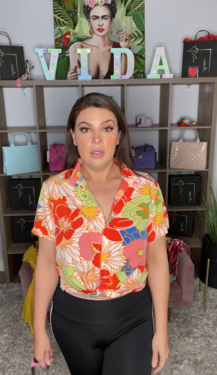 Blusa Beige Flor Multi Hawaiiana (#172)