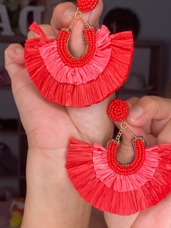 Arete Rojo y Rosa Abanico (#170)