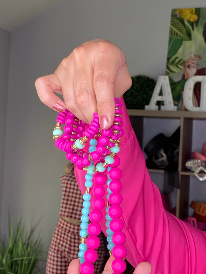 Collar Turqueza y Magenta Bolas Pulsera Set (#173)