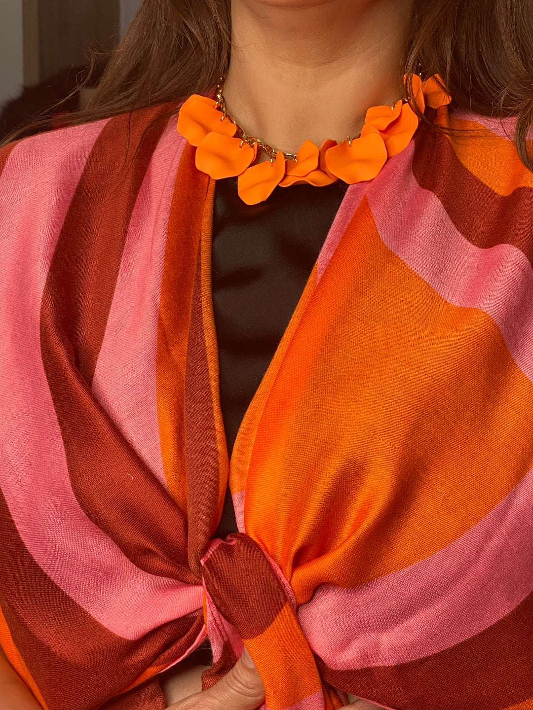 Collar Naranja y Dorado Petalos Set (#128)