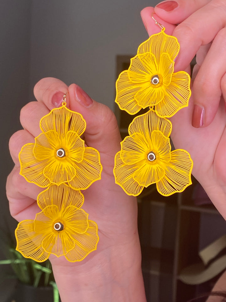 Arete Amarillo Doble Flor XL (#122)