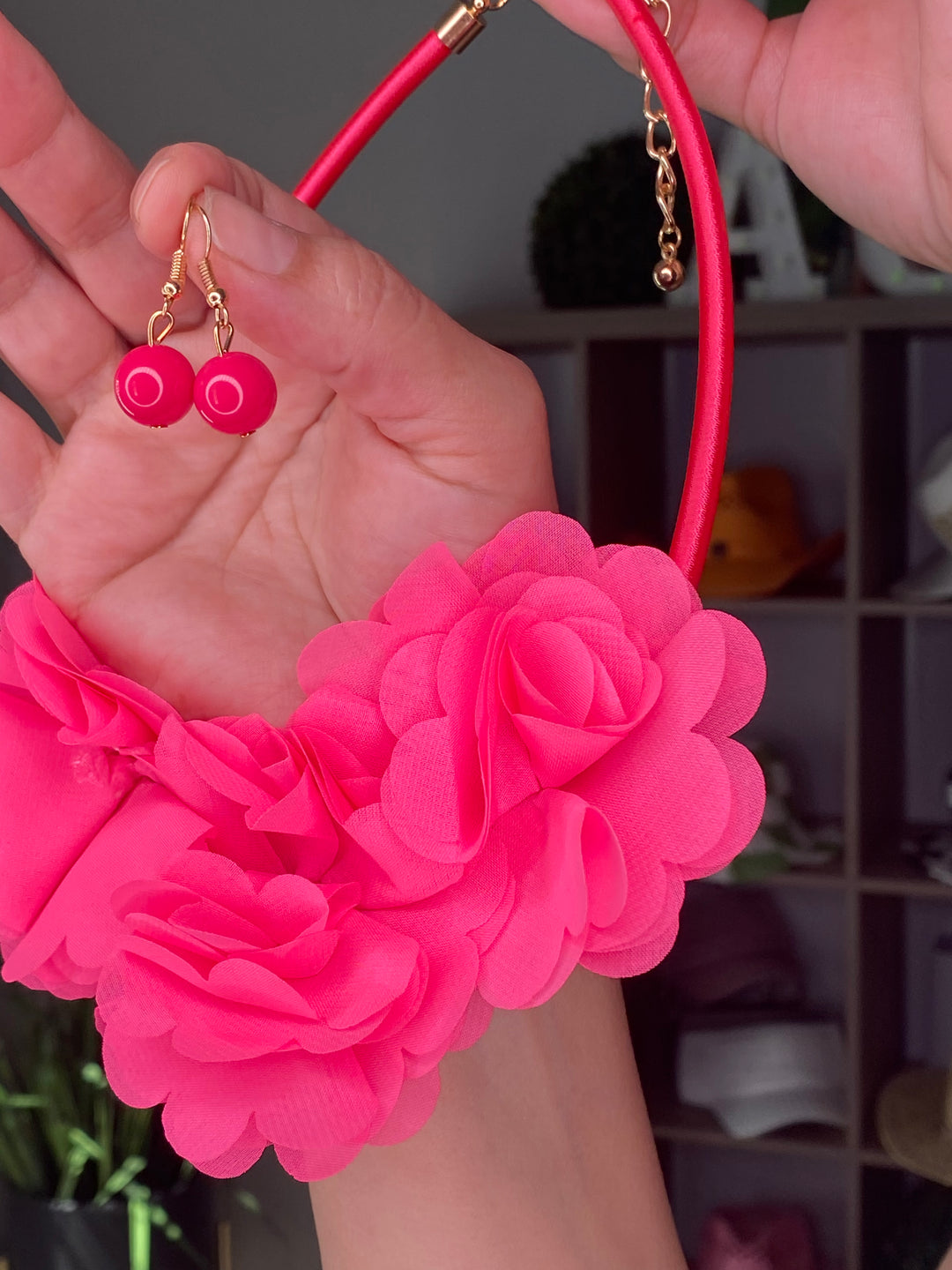 Collar Rosa Flor 3D Set (#124)