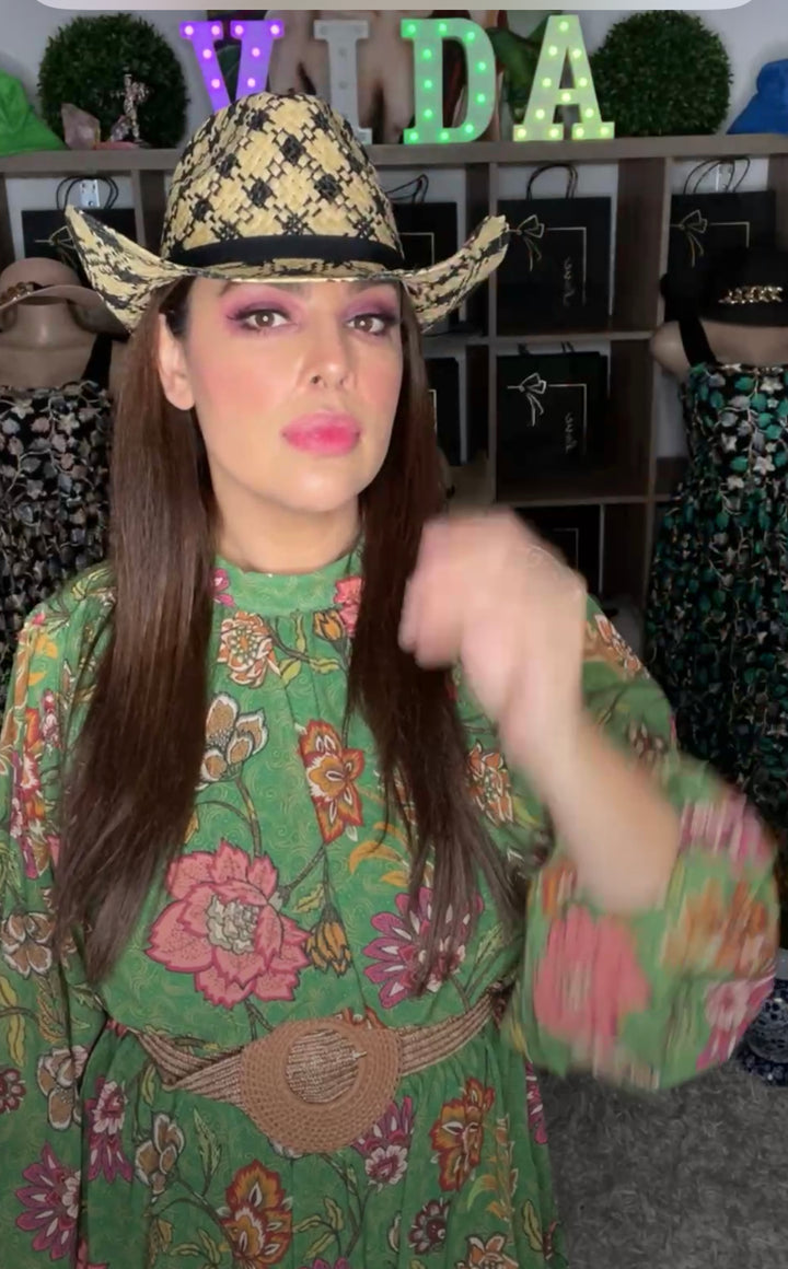 Sombrero Beige y Negro Cowboy Cuadros (#164)