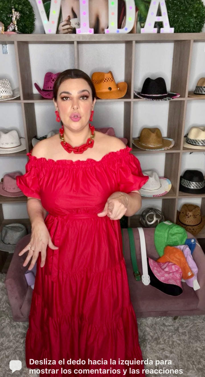 Vestido Rojo Mexicano Ruffles Maxi Off (#103)