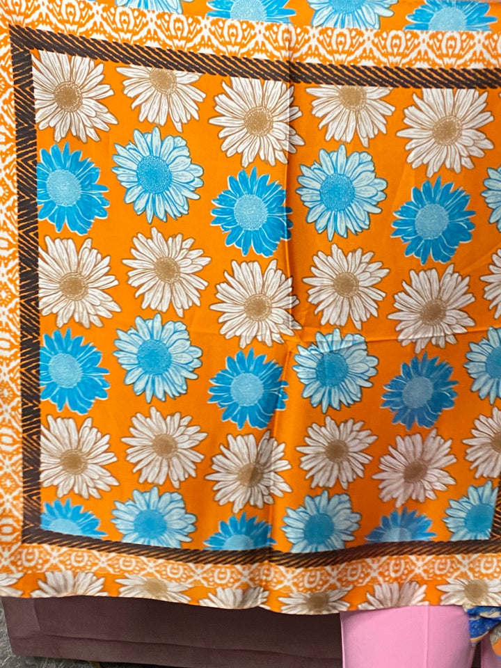 Mascada Naranja y Azul Floral (#351)