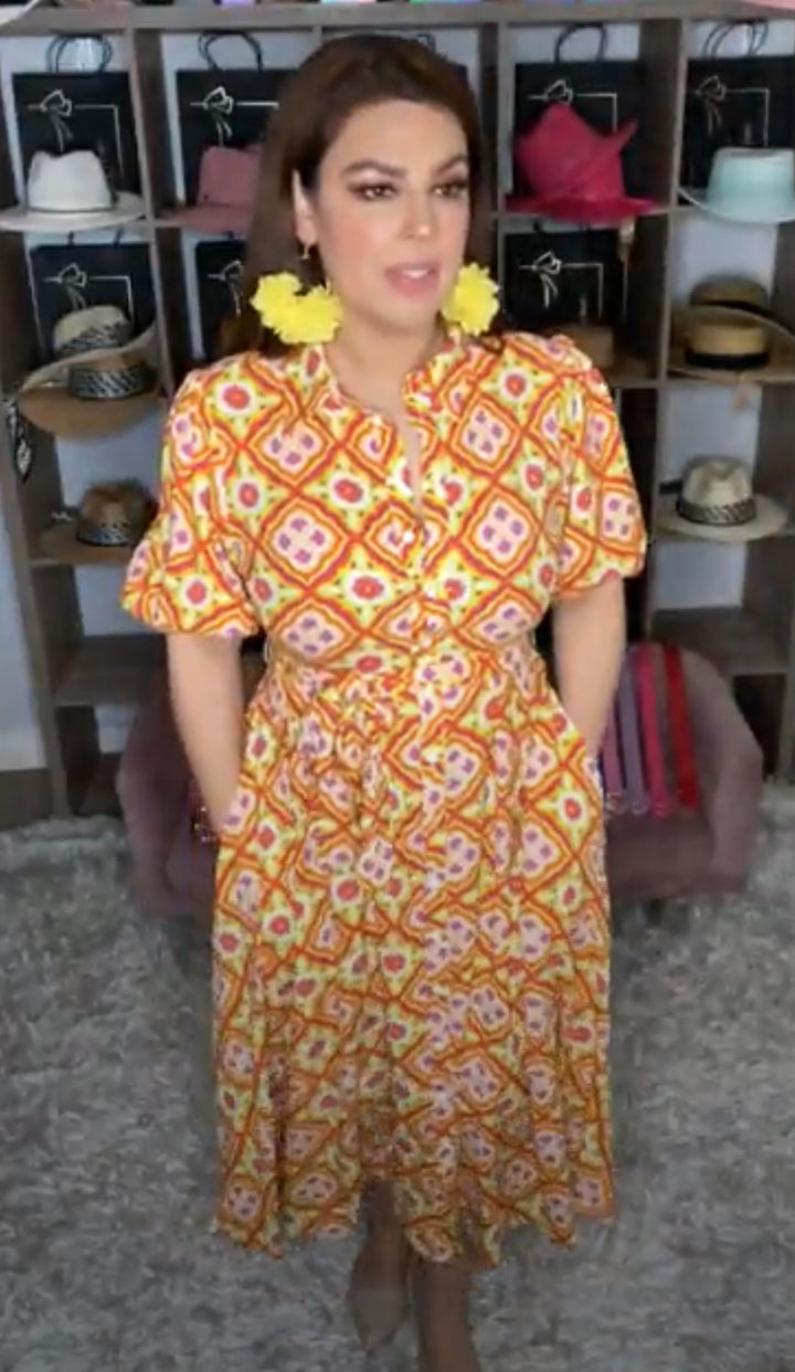 Vestido Lima Neon y Naranja Retro Midi (#257)