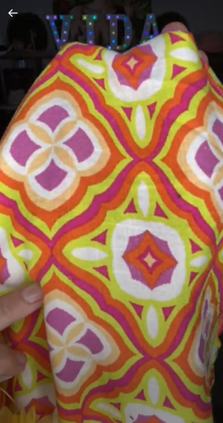 Vestido Lima Neon y Naranja Retro Midi (#257)