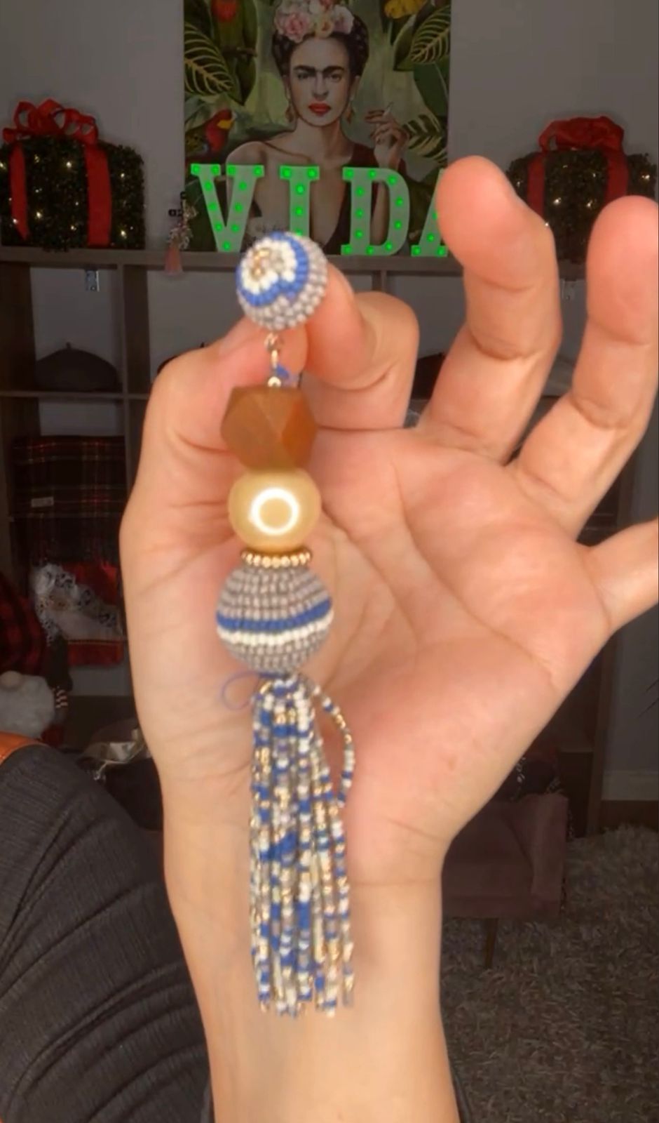 Arete Azul y Gris con Perlas (#111)